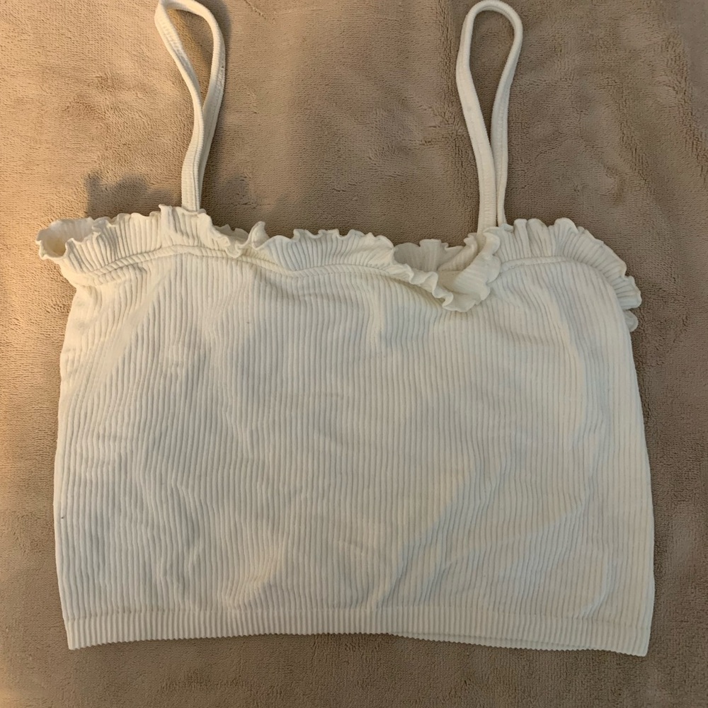Zara White Ribbed Ruffled Camisole - Picture 2 of 4